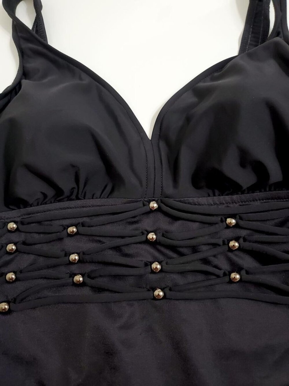 Magicsuit Miraclesuit Abby One-Piece Beaded Swimsuit 14 Black Stretch Beach Pool - Picture 5 of 11